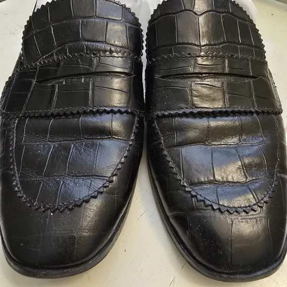 LOEFFLER RANDALL 10 Beatrix Black Leather Loafer Slip on Flat Croc…