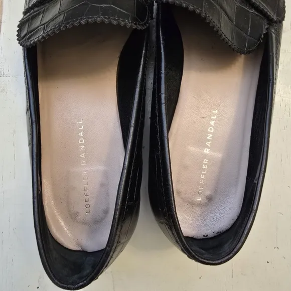 LOEFFLER RANDALL 10 Beatrix Black Leather Loafer Slip on Flat Croc…