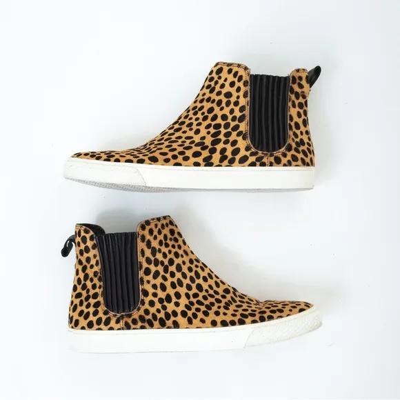 Loeffler Randall Crosby calf hair cheetah statement high top sneakers 10 neutral