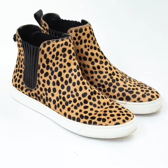 Loeffler Randall Crosby calf hair cheetah statement high top sneakers 10 neutral