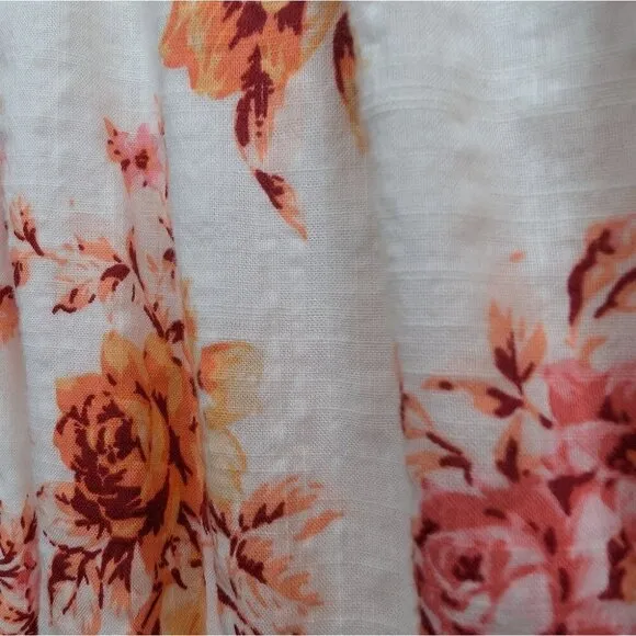Loft Women Size S White Orange Floral Smock Ruffle Flowy Lined Dress