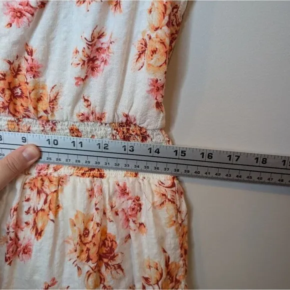 Loft Women Size S White Orange Floral Smock Ruffle Flowy Lined Dress