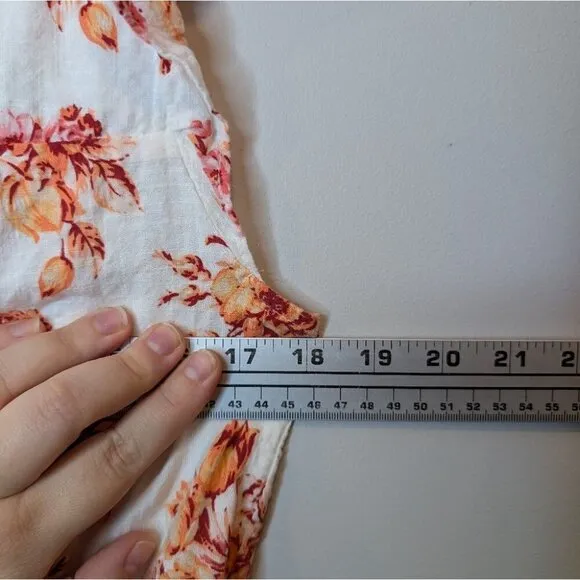 Loft Women Size S White Orange Floral Smock Ruffle Flowy Lined Dress