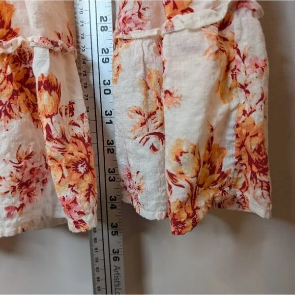 Loft Women Size S White Orange Floral Smock Ruffle Flowy Lined Dress