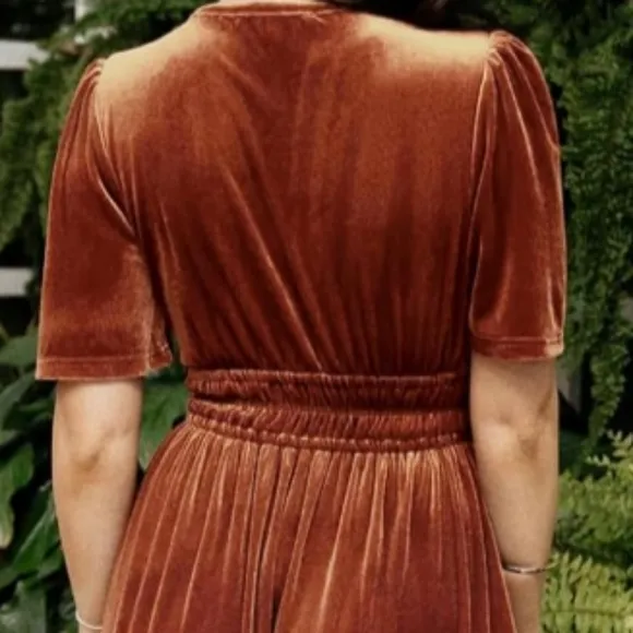 Long Velvet Maxi Gown Holiday Dress Pumpkin Pie Rust Orange V Neck Stretchy New