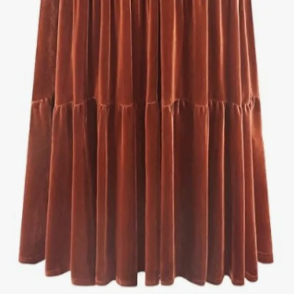 Long Velvet Maxi Gown Holiday Dress Pumpkin Pie Rust Orange V Neck Stretchy New