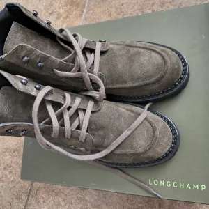 Longchamp Khaki Suede Boots with Minimalist Design
