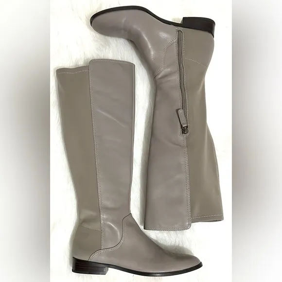 Louise et Cie Leather and Stretch Nylon Tall Riding Boots Gray Taupe Size 8 EUC