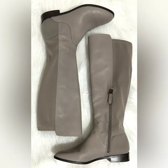 Louise et Cie Leather and Stretch Nylon Tall Riding Boots Gray Taupe Size 8 EUC