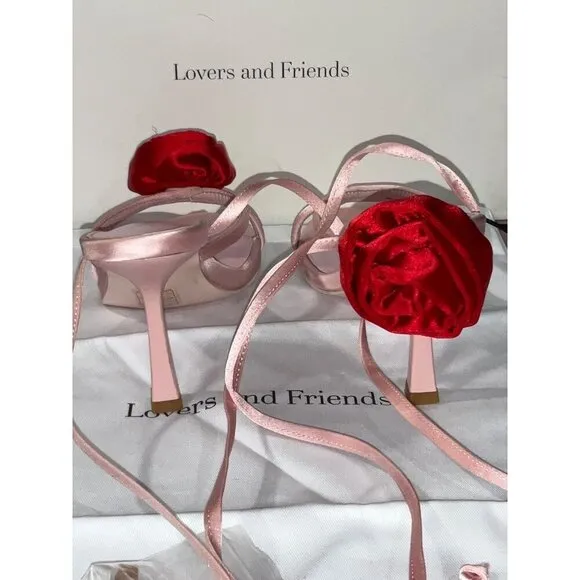 Lovers and Friends Flores High Heels in Pink &amp; Red 7.5 New with Box Womens Wrap