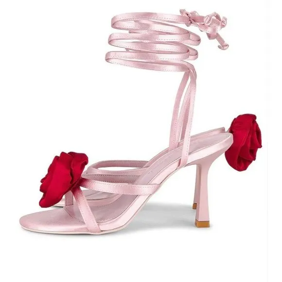 Lovers and Friends Flores High Heels in Pink &amp; Red 7.5 New with Box Womens Wrap
