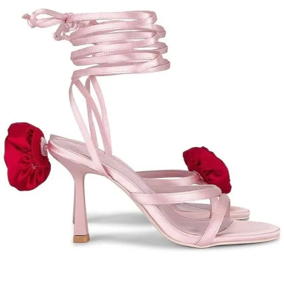 Lovers and Friends Flores High Heels in Pink &amp; Red 7.5 New with Box Womens Wrap