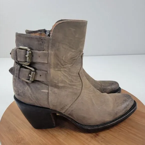 Lucchese Catalina Distessed Brown Leather Booties US 7 B Buckle Western Zip Up