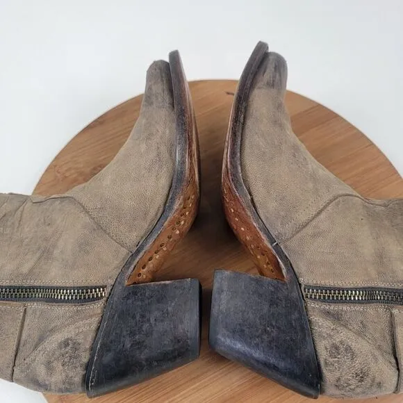 Lucchese Catalina Distessed Brown Leather Booties US 7 B Buckle Western Zip Up