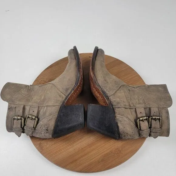 Lucchese Catalina Distessed Brown Leather Booties US 7 B Buckle Western Zip Up