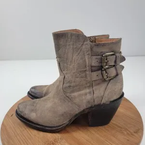 Lucchese Catalina Distessed Brown Leather Booties US 7 B Buckle Western Zip Up