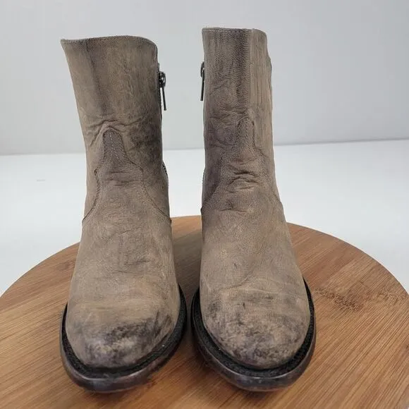 Lucchese Catalina Distessed Brown Leather Booties US 7 B Buckle Western Zip Up