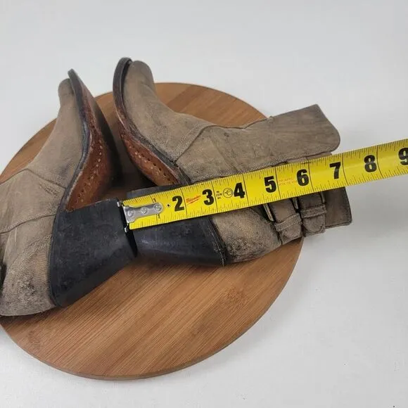 Lucchese Catalina Distessed Brown Leather Booties US 7 B Buckle Western Zip Up