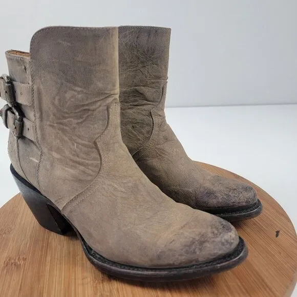 Lucchese Catalina Distessed Brown Leather Booties US 7 B Buckle Western Zip Up