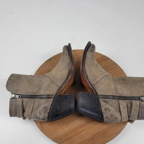 Lucchese Catalina Distessed Brown Leather Booties US 7 B Buckle Western Zip Up