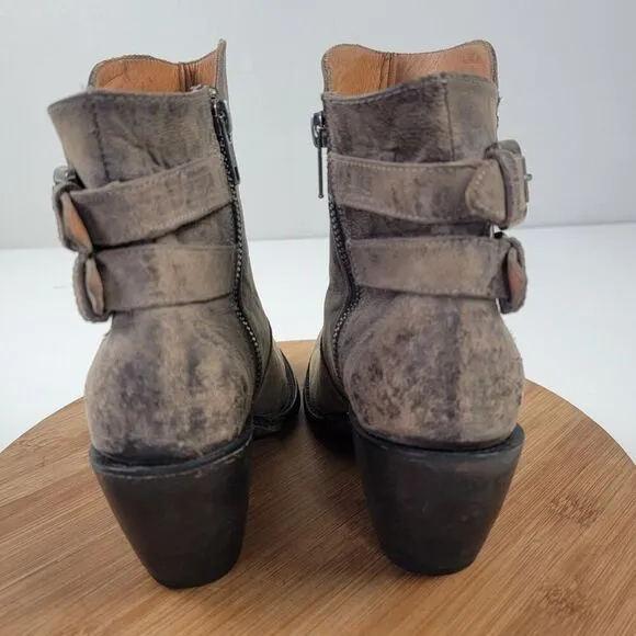Lucchese Catalina Distessed Brown Leather Booties US 7 B Buckle Western Zip Up