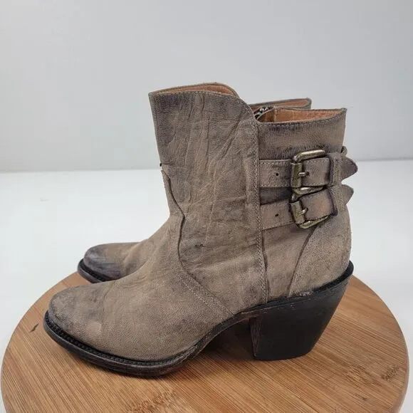 Lucchese Catalina Distessed Brown Leather Booties US 7 B Buckle Western Zip Up