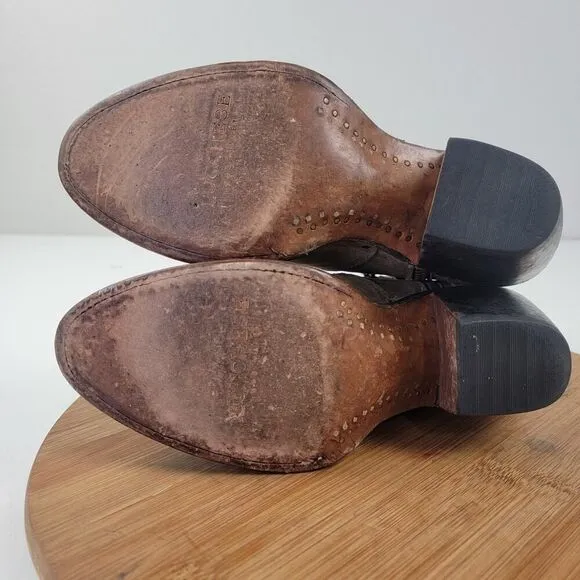 Lucchese Catalina Distessed Brown Leather Booties US 7 B Buckle Western Zip Up