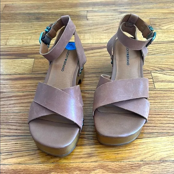 🆕🏷️Lucky Brand Leather Wooden Clog Sandals