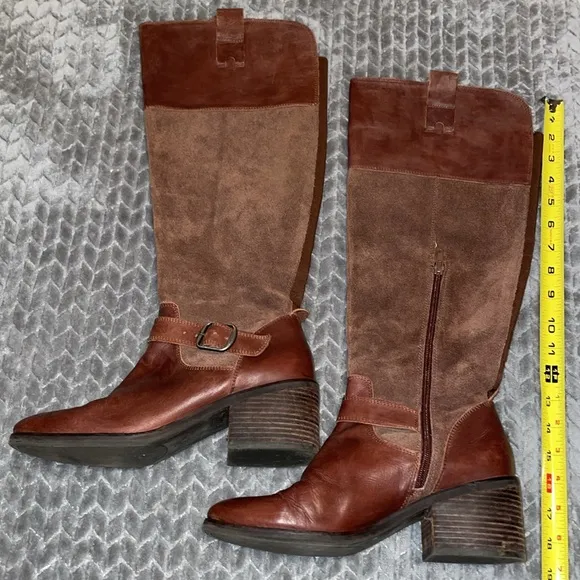Lucky Brand Rye Brown Kailan Leather &amp; Suede Knee High Riding boots. Size 10.