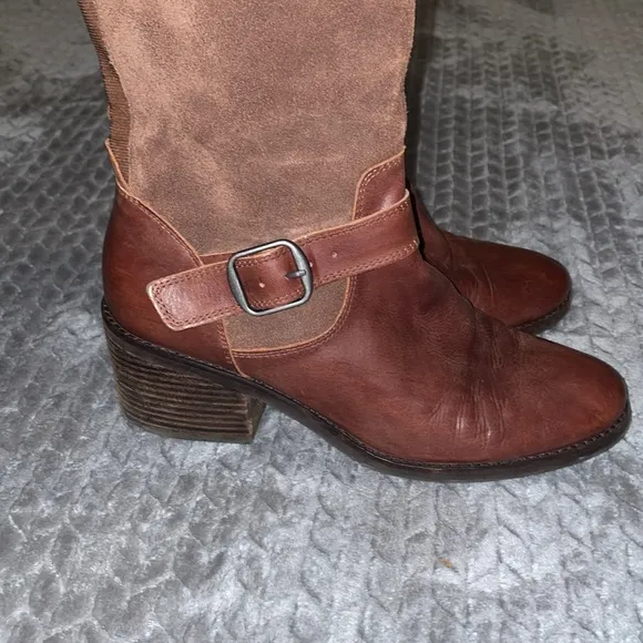 Lucky Brand Rye Brown Kailan Leather &amp; Suede Knee High Riding boots. Size 10.
