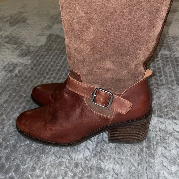 Lucky Brand Rye Brown Kailan Leather &amp; Suede Knee High Riding boots. Size 10.