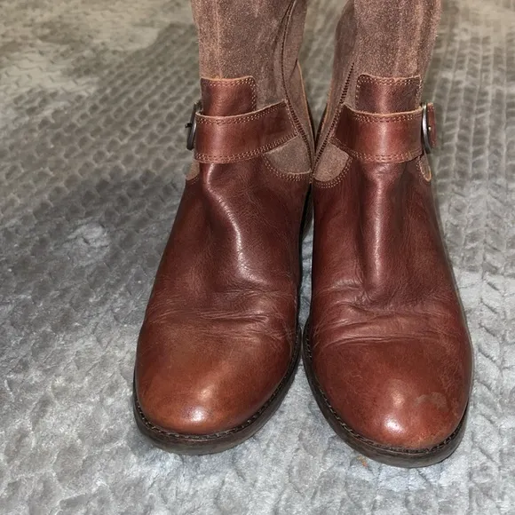 Lucky Brand Rye Brown Kailan Leather &amp; Suede Knee High Riding boots. Size 10.