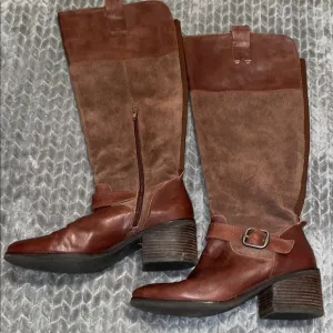 Lucky Brand Rye Brown Kailan Leather &amp; Suede Knee High Riding boots. Size 10.