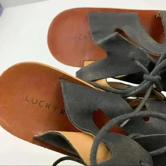 Lucky brand sandals Haley size 8 38 black leather