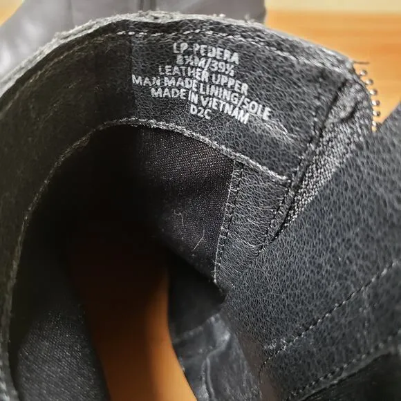 Lucky Brand Size 8.5 Pedra Leather Boots Black Stacked Heel Ankle Bootie Casual