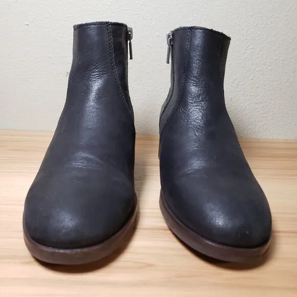 Lucky Brand Size 8.5 Pedra Leather Boots Black Stacked Heel Ankle Bootie Casual