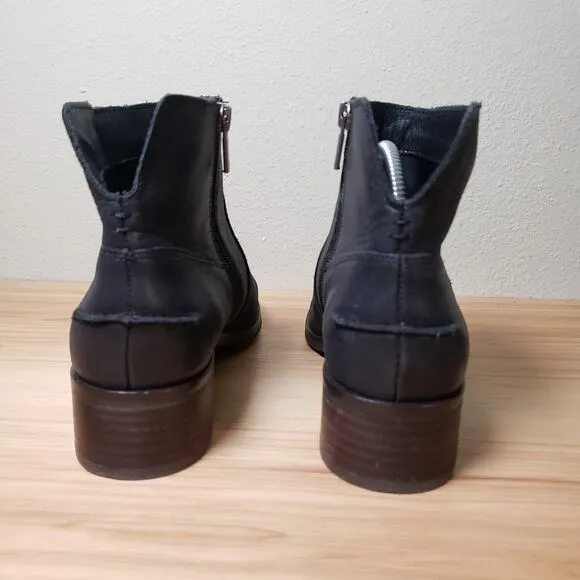 Lucky Brand Size 8.5 Pedra Leather Boots Black Stacked Heel Ankle Bootie Casual