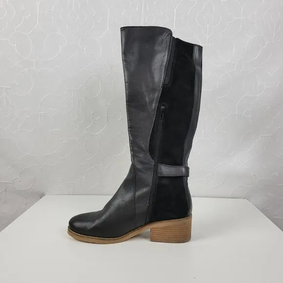 Lucky Brand Timinii Womens Riding Boots Size 10 Black Leather Suede Knee-High