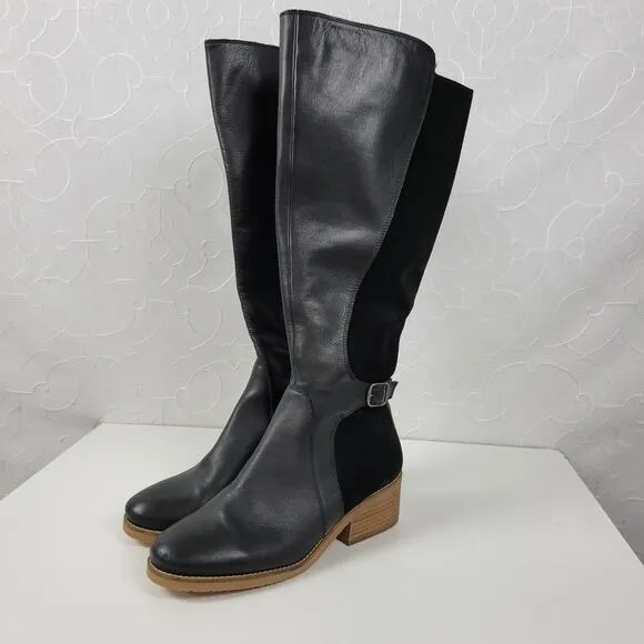 Lucky Brand Timinii Womens Riding Boots Size 10 Black Leather Suede Knee-High