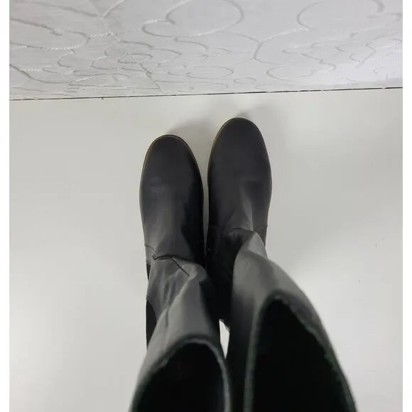 Lucky Brand Timinii Womens Riding Boots Size 10 Black Leather Suede Knee-High