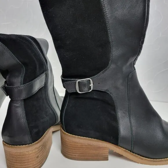 Lucky Brand Timinii Womens Riding Boots Size 10 Black Leather Suede Knee-High