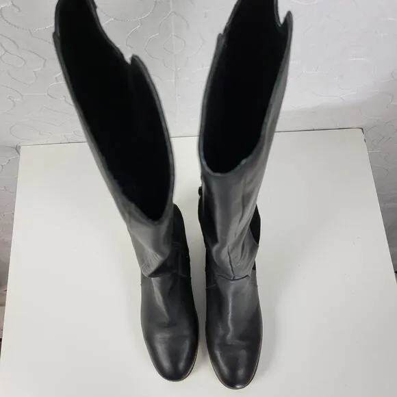 Lucky Brand Timinii Womens Riding Boots Size 10 Black Leather Suede Knee-High