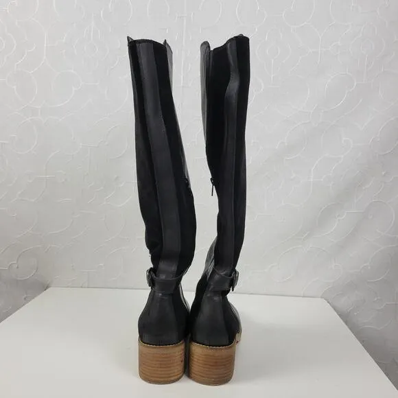 Lucky Brand Timinii Womens Riding Boots Size 10 Black Leather Suede Knee-High