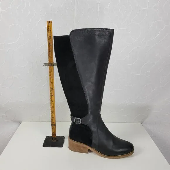 Lucky Brand Timinii Womens Riding Boots Size 10 Black Leather Suede Knee-High