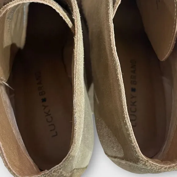 Lucky Brand Yamene Wedge Booties, 8.5. Tan brown Suede Leather lace up boots