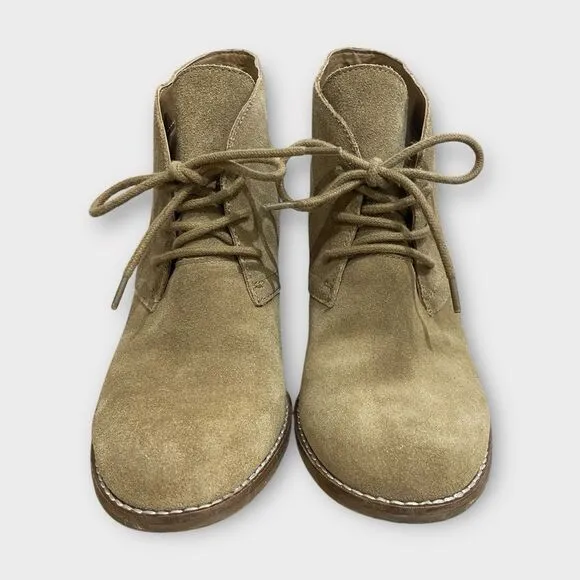 Lucky Brand Yamene Wedge Booties, 8.5. Tan brown Suede Leather lace up boots