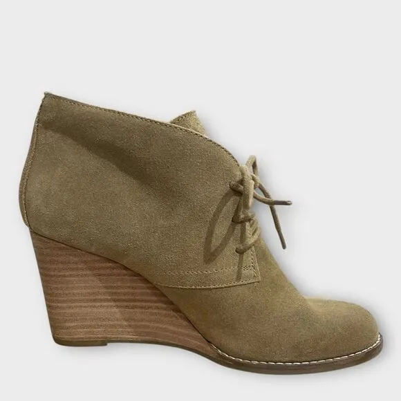 Lucky Brand Yamene Wedge Booties, 8.5. Tan brown Suede Leather lace up boots