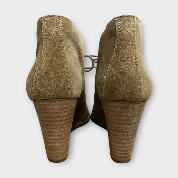 Lucky Brand Yamene Wedge Booties, 8.5. Tan brown Suede Leather lace up boots