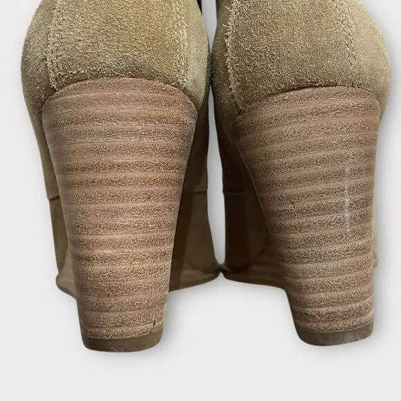Lucky Brand Yamene Wedge Booties, 8.5. Tan brown Suede Leather lace up boots