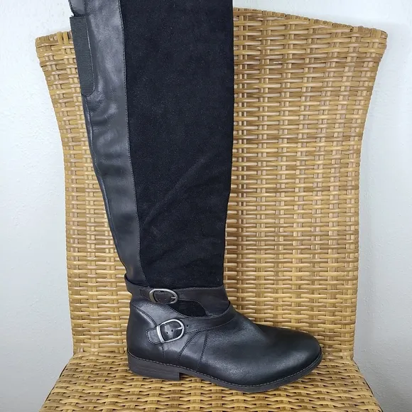 Lucky Brand Zosha Boots Black Suede Leather Over the Knee Tall Size 11